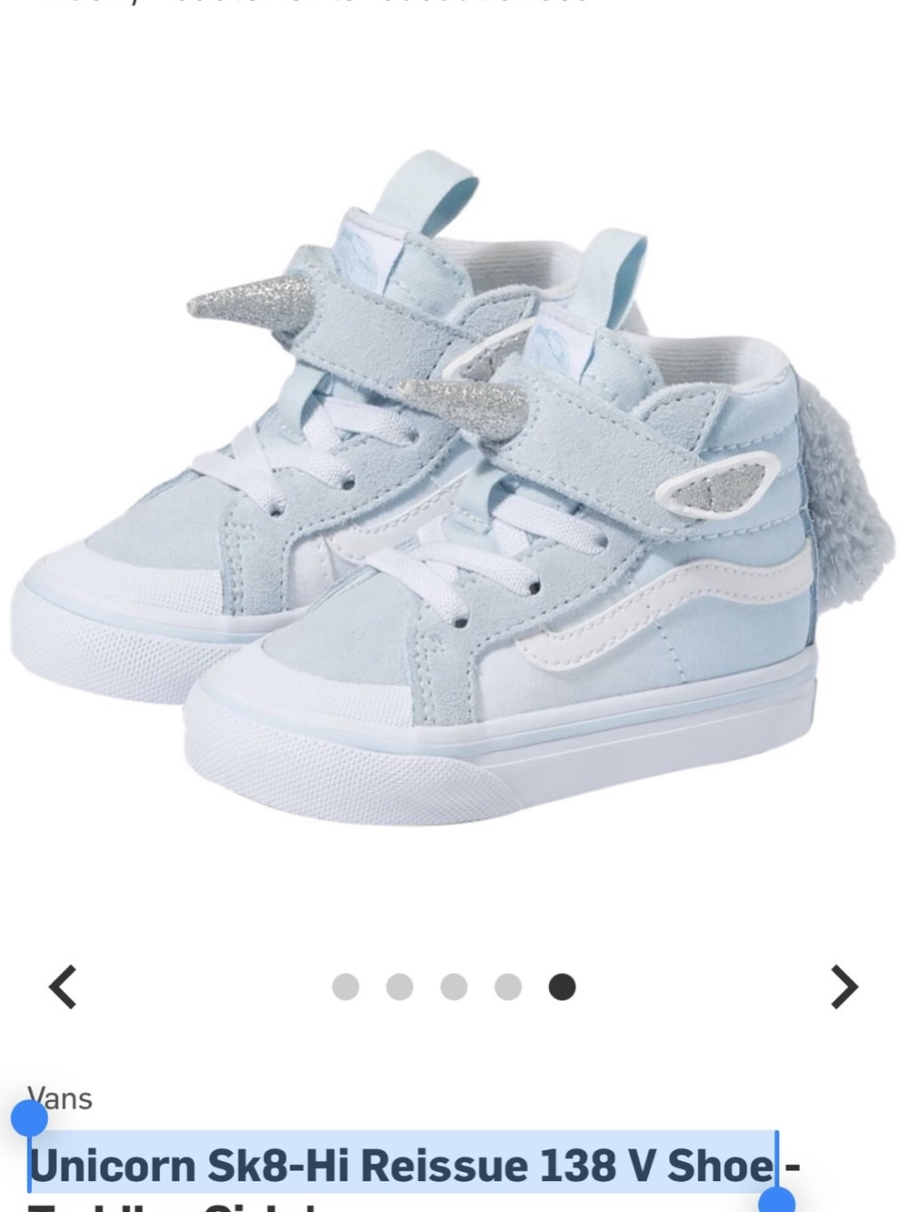 Vans Unicorn Sk8-Hi Reissue 138 V Sneakers Blue & Silver Girls US 1.5 new w/box